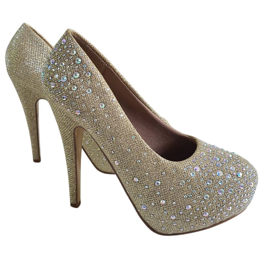 Delicacy Women's Sunset Gold Glitter Rhinestone Glam High Heel Pumps Hot Fashion - Picture 5 of 13